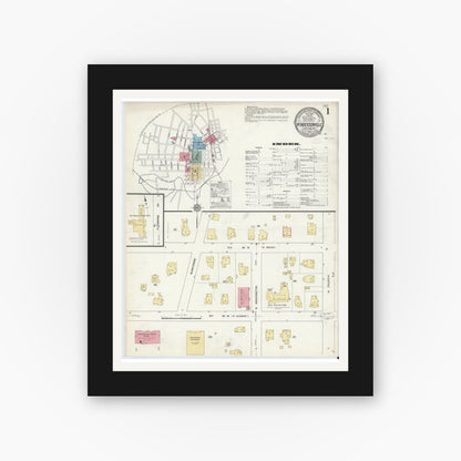 Old map wall art mockup — black gallery frame with white mat — Sanborn Fire Insurance Map from Hendersonville, Henderson County, North Carolina (1912) - Complete Map Set