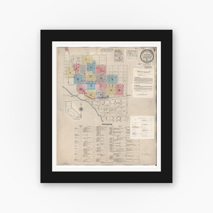Old map wall art mockup — black gallery frame with white mat — Sanborn Fire Insurance Map from Calexico, Imperial County, California (1949), Sheet #0001