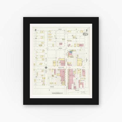 Old map wall art mockup — black gallery frame with white mat — Sanborn Fire Insurance Map from Mission, Hidalgo County, Texas (1925), Sheet #0002