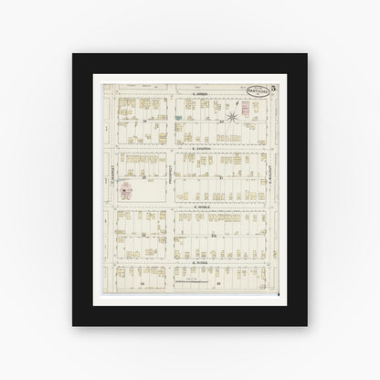 Old map wall art mockup — black gallery frame with white mat — Sanborn Fire Insurance Map from Nanticoke, Luzerne County, Pennsylvania (1888), Sheet #0005