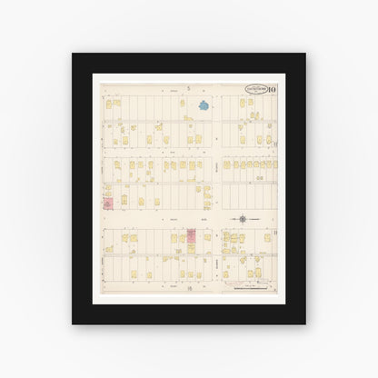 Old map wall art mockup — black gallery frame with white mat — Sanborn Fire Insurance Map from Huntington Park, Los Angeles County, California (1916), Sheet #0010