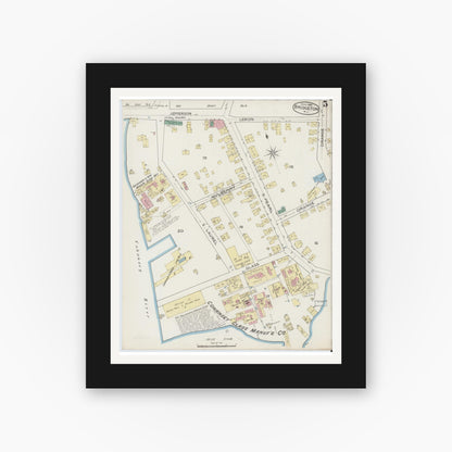 Old map wall art mockup — black gallery frame with white mat — Sanborn Fire Insurance Map from Bridgeton, Cumberland County, New Jersey (1886), Sheet #0005