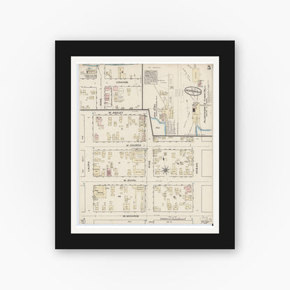 Old map wall art mockup — black gallery frame with white mat — Sanborn Fire Insurance Map from Jacksonville, Duval County, Florida (1884), Sheet #0005