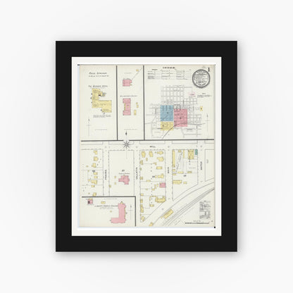 Old map wall art mockup — black gallery frame with white mat — Sanborn Fire Insurance Map from Liberty, Clay County, Missouri (1894) - Complete Map Set