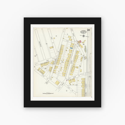 Old map wall art mockup — black gallery frame with white mat — Sanborn Fire Insurance Map from Sunbury, Northumberland County, Pennsylvania (1918), Sheet #0020