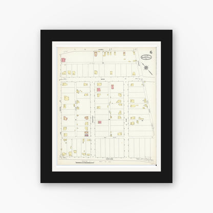 Old map wall art mockup — black gallery frame with white mat — Sanborn Fire Insurance Map from Bridgeville, Allegheny County, Pennsylvania (1913), Sheet #0006