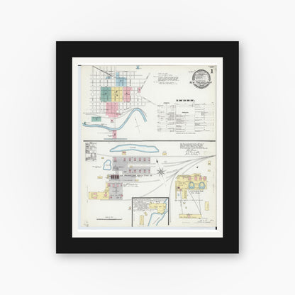 Old map wall art mockup — black gallery frame with white mat — Sanborn Fire Insurance Map from New Philadelphia, Tuscarawas County, Ohio (1892), Sheet #0001