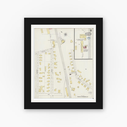 Old map wall art mockup — black gallery frame with white mat — Sanborn Fire Insurance Map from Franklin, Norfolk County, Massachusetts (1894), Sheet #0002