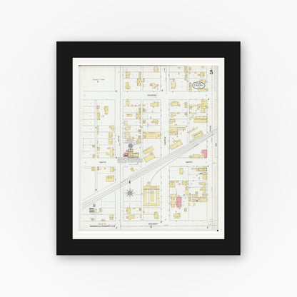 Old map wall art mockup — black gallery frame with white mat — Sanborn Fire Insurance Map from Carmi, White County, Illinois (1906), Sheet #0005