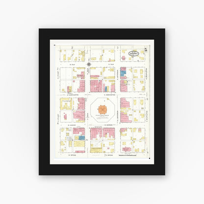 Old map wall art mockup — black gallery frame with white mat — Sanborn Fire Insurance Map from Sigourney, Kiokuk County, Iowa (1916), Sheet #0005