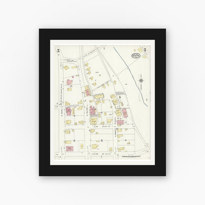Old map wall art mockup — black gallery frame with white mat — Sanborn Fire Insurance Map from Newton, Catawba County, North Carolina (1924), Sheet #0005