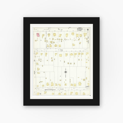 Old map wall art mockup — black gallery frame with white mat — Sanborn Fire Insurance Map from Denton, Denton County, Texas (1912), Sheet #0008