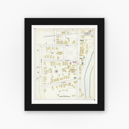 Old map wall art mockup — black gallery frame with white mat — Sanborn Fire Insurance Map from Ashtabula, Ashtabula County, Ohio (1903), Sheet #0011