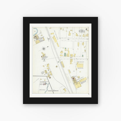 Old map wall art mockup — black gallery frame with white mat — Sanborn Fire Insurance Map from Caldwell, Burleson County, Texas (1901), Sheet #0004