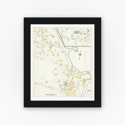 Old map wall art mockup — black gallery frame with white mat — Sanborn Fire Insurance Map from Scituate, Plymouth County, Massachusetts (1918), Sheet #0002