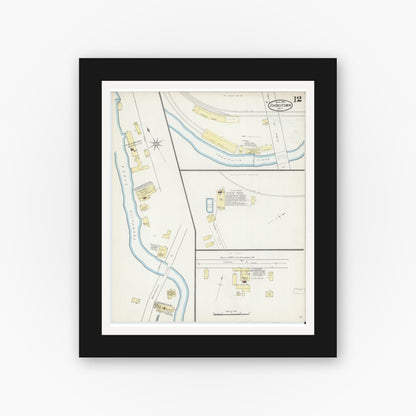 Old map wall art mockup — black gallery frame with white mat — Sanborn Fire Insurance Map from Johnstown, Fulton County, New York (1892), Sheet #0012