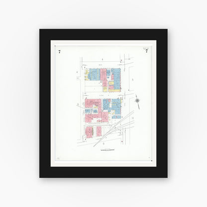 Old map wall art mockup — black gallery frame with white mat — Sanborn Fire Insurance Map from Beloit, Rock County, Wisconsin (1939), Sheet #0007