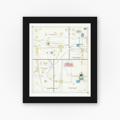 Old map wall art mockup — black gallery frame with white mat — Sanborn Fire Insurance Map from Red Jacket, Houghton County, Michigan (1908), Sheet #0023