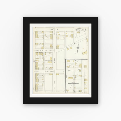 Old map wall art mockup — black gallery frame with white mat — Sanborn Fire Insurance Map from Mount Carmel, Northumberland County, Pennsylvania (1913), Sheet #0011