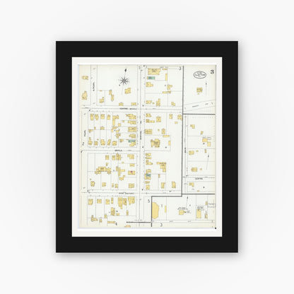 Old map wall art mockup — black gallery frame with white mat — Sanborn Fire Insurance Map from Clayton, Gloucester County, New Jersey (1900), Sheet #0003