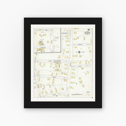 Old map wall art mockup — black gallery frame with white mat — Sanborn Fire Insurance Map from Reading, Middlesex County, Massachusetts (1909), Sheet #0010
