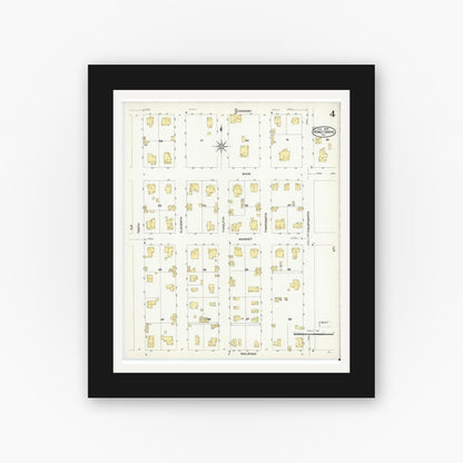 Old map wall art mockup — black gallery frame with white mat — Sanborn Fire Insurance Map from Honey Grove, Fannin County, Texas (1909), Sheet #0004
