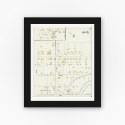 Old map wall art mockup — black gallery frame with white mat — Sanborn Fire Insurance Map from Reynoldsville, Jefferson County, Pennsylvania (1896), Sheet #0007