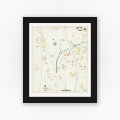 Old map wall art mockup — black gallery frame with white mat — Sanborn Fire Insurance Map from Oil City, Venango County, Pennsylvania (1891), Sheet #0012