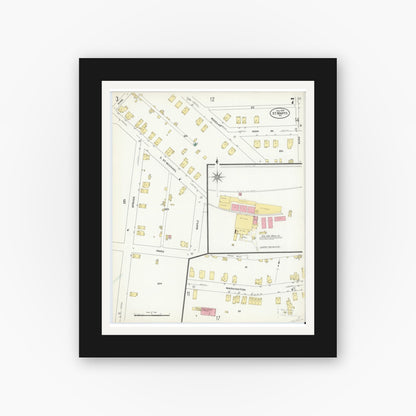 Old map wall art mockup — black gallery frame with white mat — Sanborn Fire Insurance Map from Saint Marys, Elk County, Pennsylvania (1909), Sheet #0007