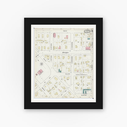 Old map wall art mockup — black gallery frame with white mat — Sanborn Fire Insurance Map from Lincoln, Logan County, Illinois (1891), Sheet #0005