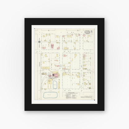 Old map wall art mockup — black gallery frame with white mat — Sanborn Fire Insurance Map from Lebanon, Saint Clair County, Illinois (1914), Sheet #0005