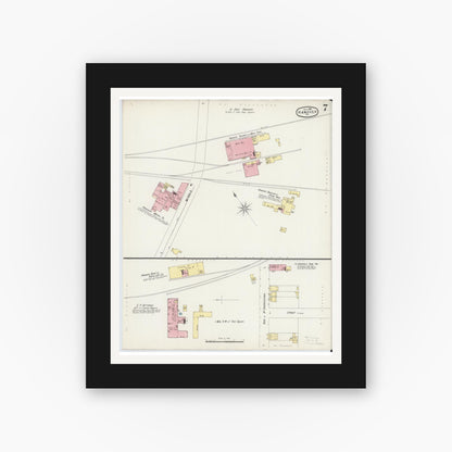 Old map wall art mockup — black gallery frame with white mat — Sanborn Fire Insurance Map from Hanover, York County, Pennsylvania (1896), Sheet #0007