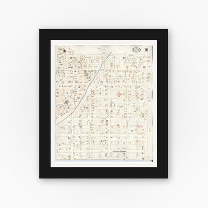 Old map wall art mockup — black gallery frame with white mat — Sanborn Fire Insurance Map from Del Rio, Val Verde County, Texas (1948), Sheet #0016