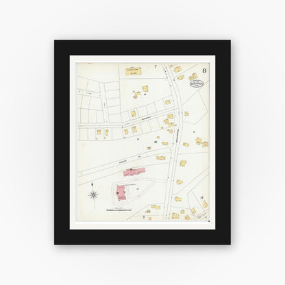 Old map wall art mockup — black gallery frame with white mat — Sanborn Fire Insurance Map from Braintree, Norfolk County, Massachusetts (1906), Sheet #0008
