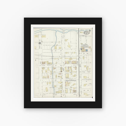 Old map wall art mockup — black gallery frame with white mat — Sanborn Fire Insurance Map from Neillsville, Clark County, Wisconsin (1914), Sheet #0005