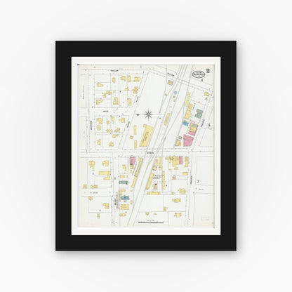 Old map wall art mockup — black gallery frame with white mat — Sanborn Fire Insurance Map from Marengo, McHenry County, Illinois (1905), Sheet #0002