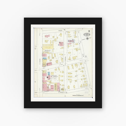 Old map wall art mockup — black gallery frame with white mat — Sanborn Fire Insurance Map from Coldwater, Branch County, Michigan (1914), Sheet #0002