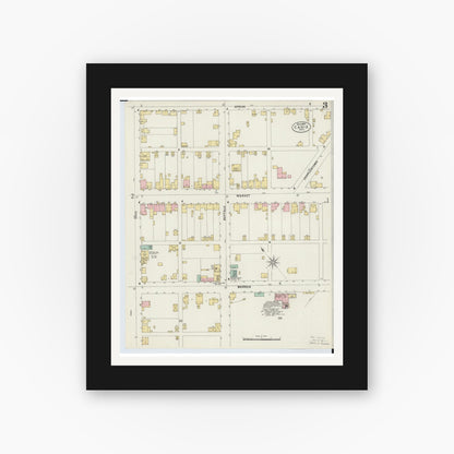 Old map wall art mockup — black gallery frame with white mat — Sanborn Fire Insurance Map from Cadiz, Harrison County, Ohio (1897), Sheet #0003