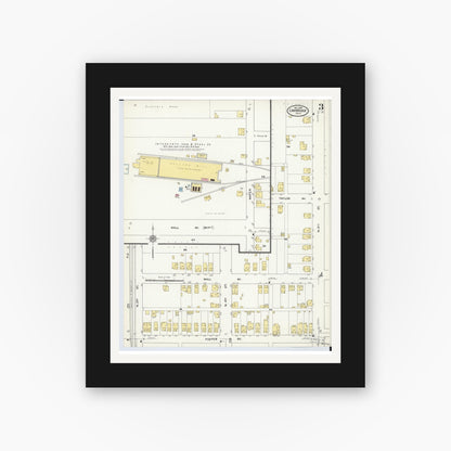 Old map wall art mockup — black gallery frame with white mat — Sanborn Fire Insurance Map from Cambridge, Guernsey County, Ohio (1909), Sheet #0003