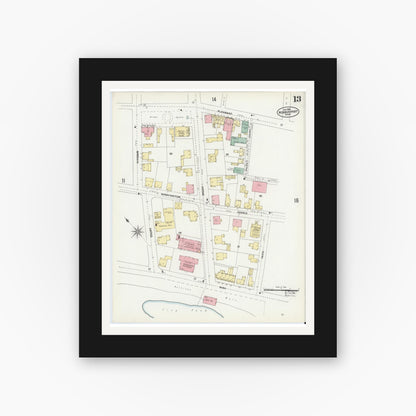Old map wall art mockup — black gallery frame with white mat — Sanborn Fire Insurance Map from Newburyport, Essex County, Massachusetts (1906), Sheet #0013