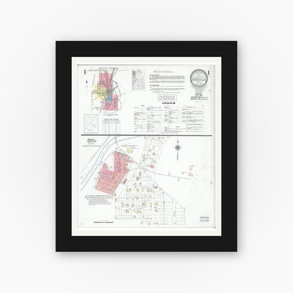 Old map wall art mockup — black gallery frame with white mat — Sanborn Fire Insurance Map from Roseville, Perry And Muskingum Counties, Ohio (1946) - Complete Map Set