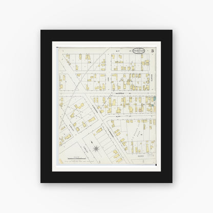 Old map wall art mockup — black gallery frame with white mat — Sanborn Fire Insurance Map from Cheboygan, Cheboygan County, Michigan (1895), Sheet #0003