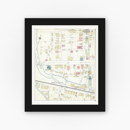 Old map wall art mockup — black gallery frame with white mat — Sanborn Fire Insurance Map from Stroudsburg, Monroe County, Pennsylvania (1912), Sheet #0004
