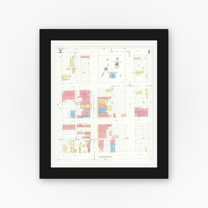 Old map wall art mockup — black gallery frame with white mat — Sanborn Fire Insurance Map from Odessa, Edger County, Texas (1934), Sheet #0002