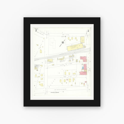 Old map wall art mockup — black gallery frame with white mat — Sanborn Fire Insurance Map from Dayton, Liberty County, Texas (1943), Sheet #0002