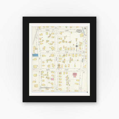 Old map wall art mockup — black gallery frame with white mat — Sanborn Fire Insurance Map from Canton, Bradford County, Pennsylvania (1911), Sheet #0003