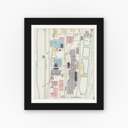 Old map wall art mockup — black gallery frame with white mat — Sanborn Fire Insurance Map from Steelton, Dauphin County, Pennsylvania (1890), Sheet #0002