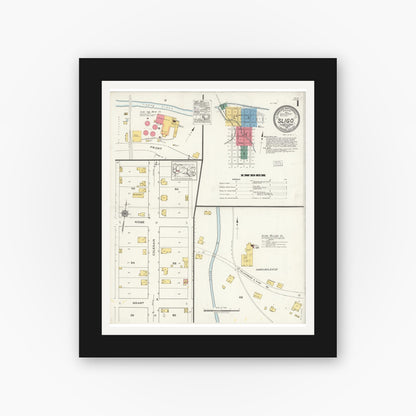 Old map wall art mockup — black gallery frame with white mat — Sanborn Fire Insurance Map from Sligo, Clarion County, Pennsylvania (1921) - Complete Map Set