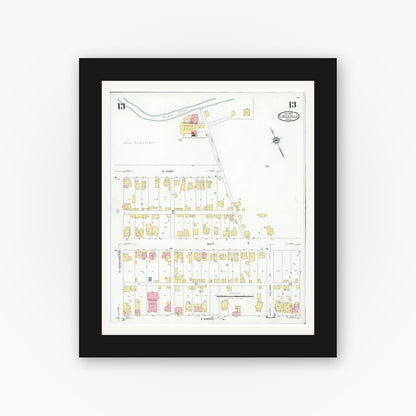 Old map wall art mockup — black gallery frame with white mat — Sanborn Fire Insurance Map from Circleville, Pickaway County, Ohio (1927), Sheet #0013