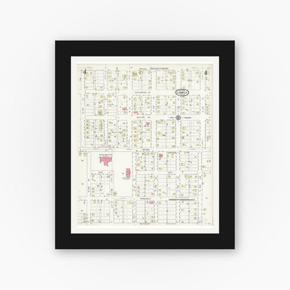 Old map wall art mockup — black gallery frame with white mat — Sanborn Fire Insurance Map from Lamesa, Dawson County, Texas (1925), Sheet #0004